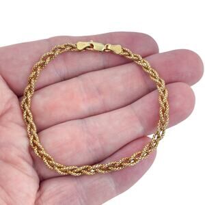 Vintage Italian Gold-Tone Sterling Silver 925 Braided Bracelet 7.5"